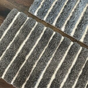 Gray and White Striped Bath Mat Set